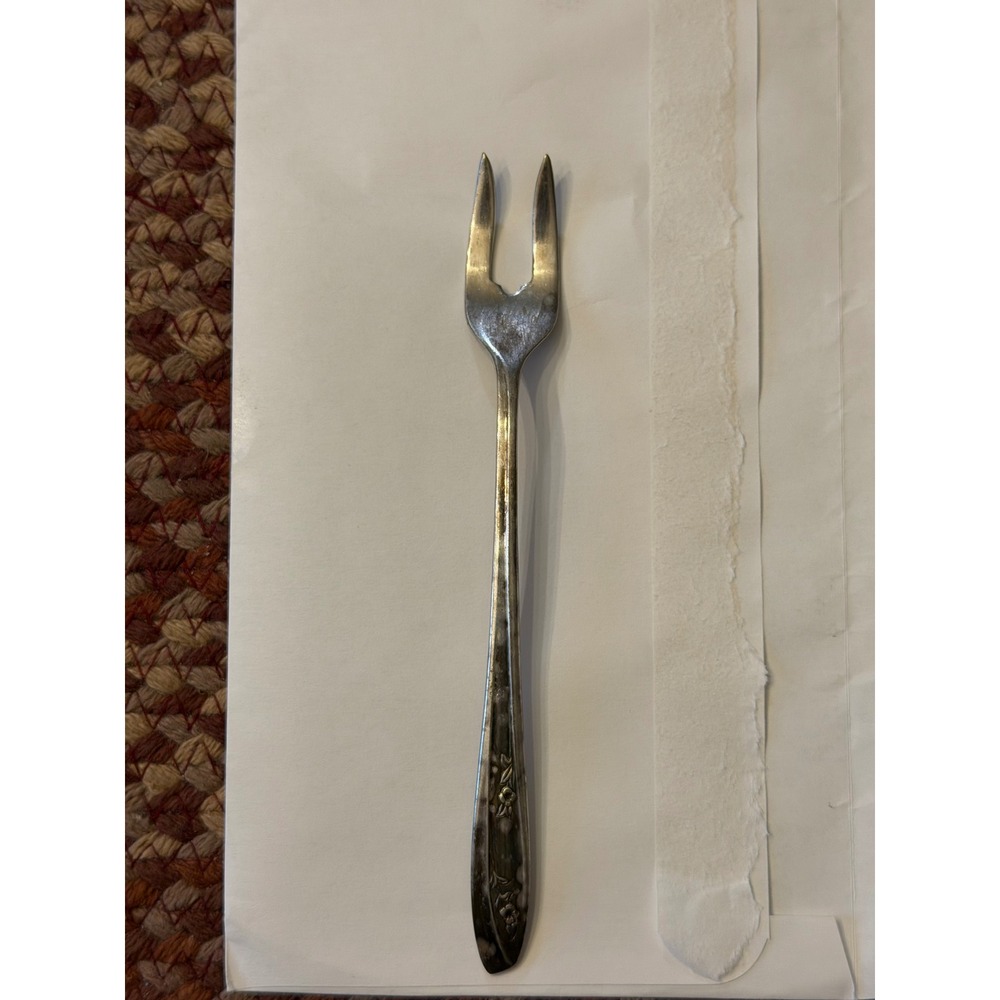 Vintage Wm. Rogers & Son Lady Fair Pickle/ Olive Fork  Floral Silverplate 2-Tine